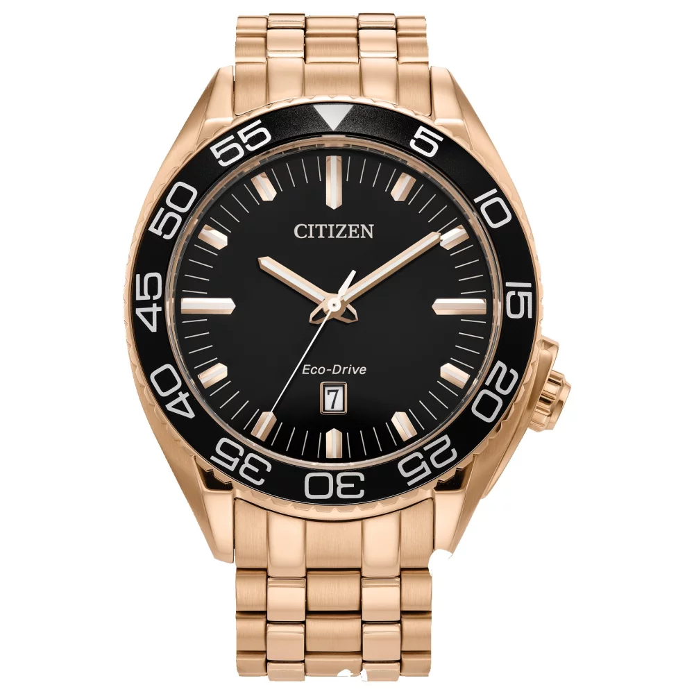 Montre Citizen® pour homme en or rose avec cadran noir rond