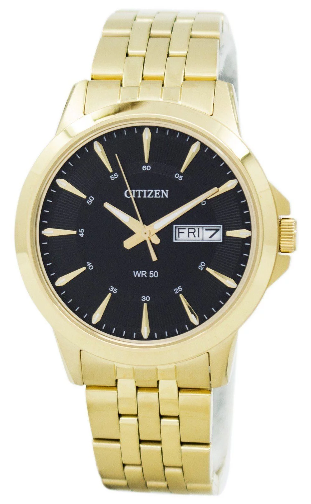Montre Citizen® pour homme en acier inoxydable ton or avec mouvement à quartz et cadran rond noir (41 mm)