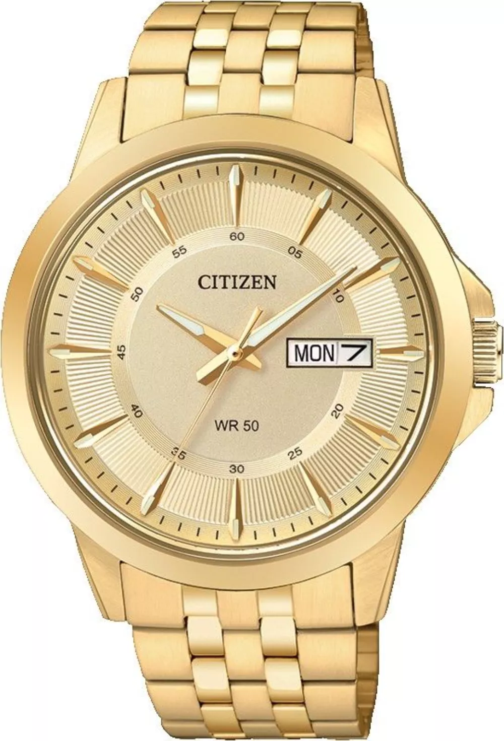 Citizen® Men's Quartz Gold Tone Stainless Steel Watch w/Round Gold Dial (41 Mil)