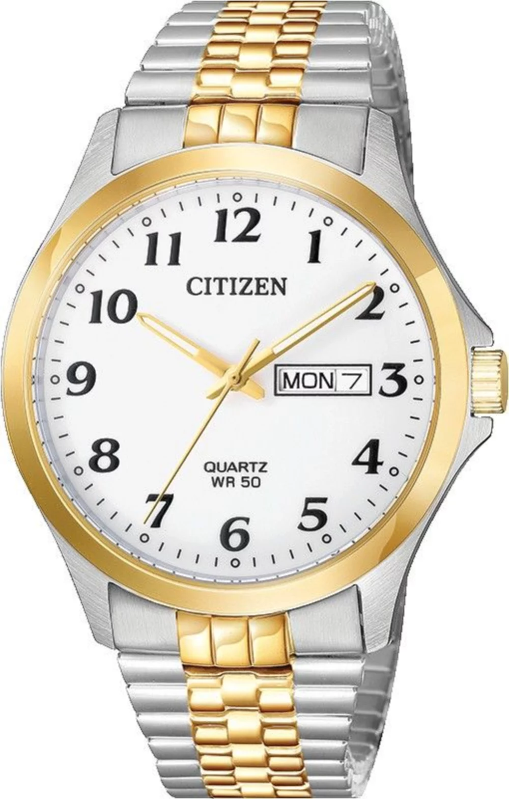 Montre Citizen® pour homme en acier inoxydable bicolore avec mouvement à quartz et cadran blanc rond (38 mm)