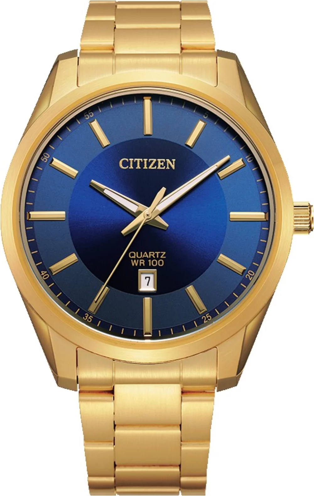 Montre Citizen® pour homme en acier inoxydable ton or avec cadran rond bleu