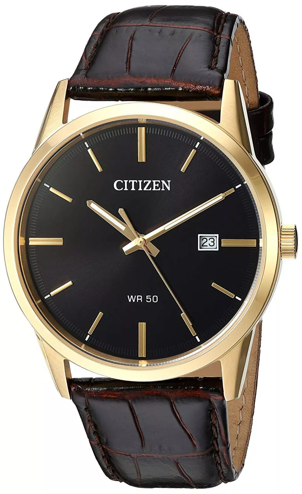 Citizen® Men's Quartz Dark Brown Leather Watch w/Round Black Dial