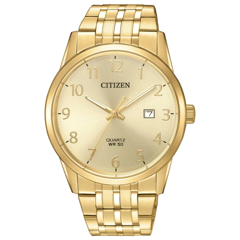 Citizen® Men's Quartz Gold Tone Stainless Steel Watch w/Round Gold Dial (39 Mil)