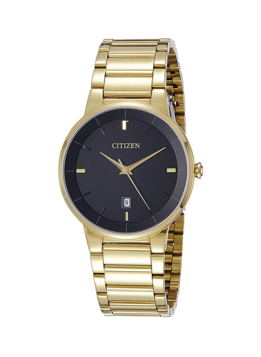 Montre Citizen® pour homme en acier inoxydable ton or avec mouvement à quartz et cadran rond noir (40 mm)