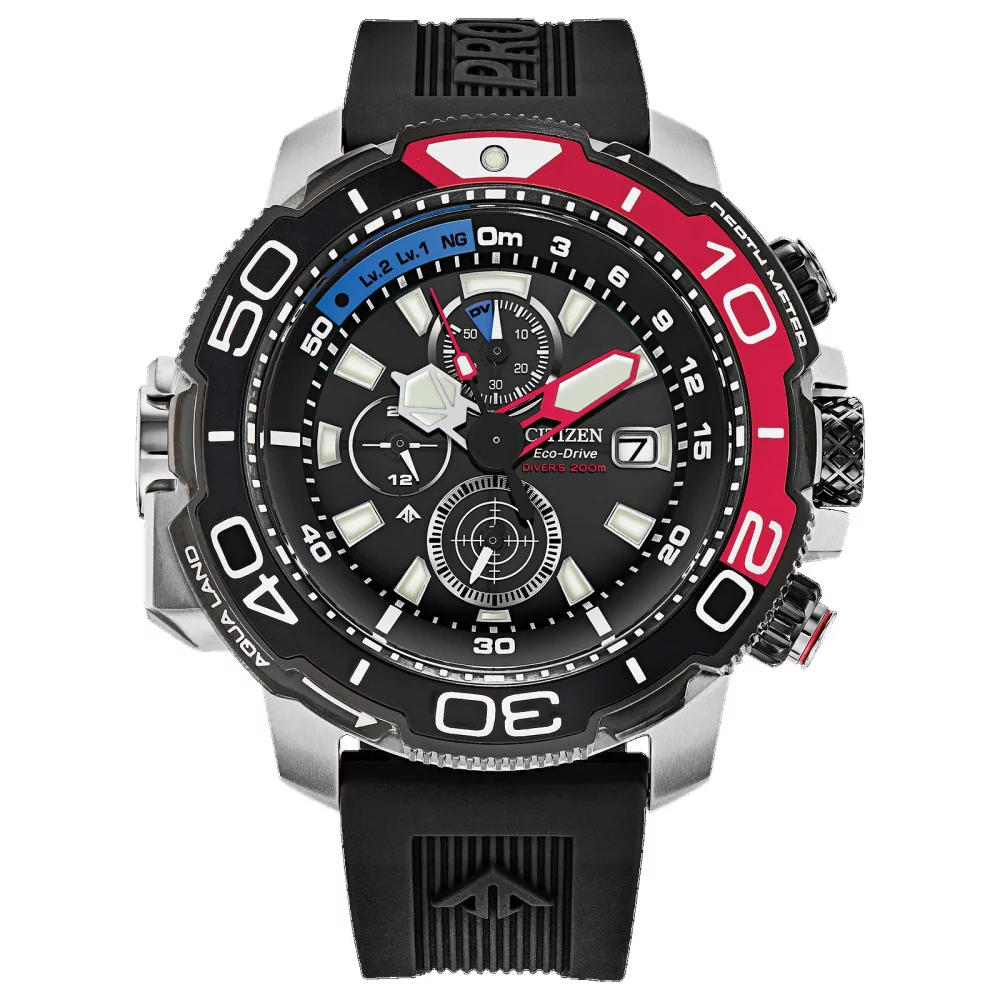 Citizen® Promaster Sea Collection Men's Black Chronograph Aqualand Watch w/Red Accents