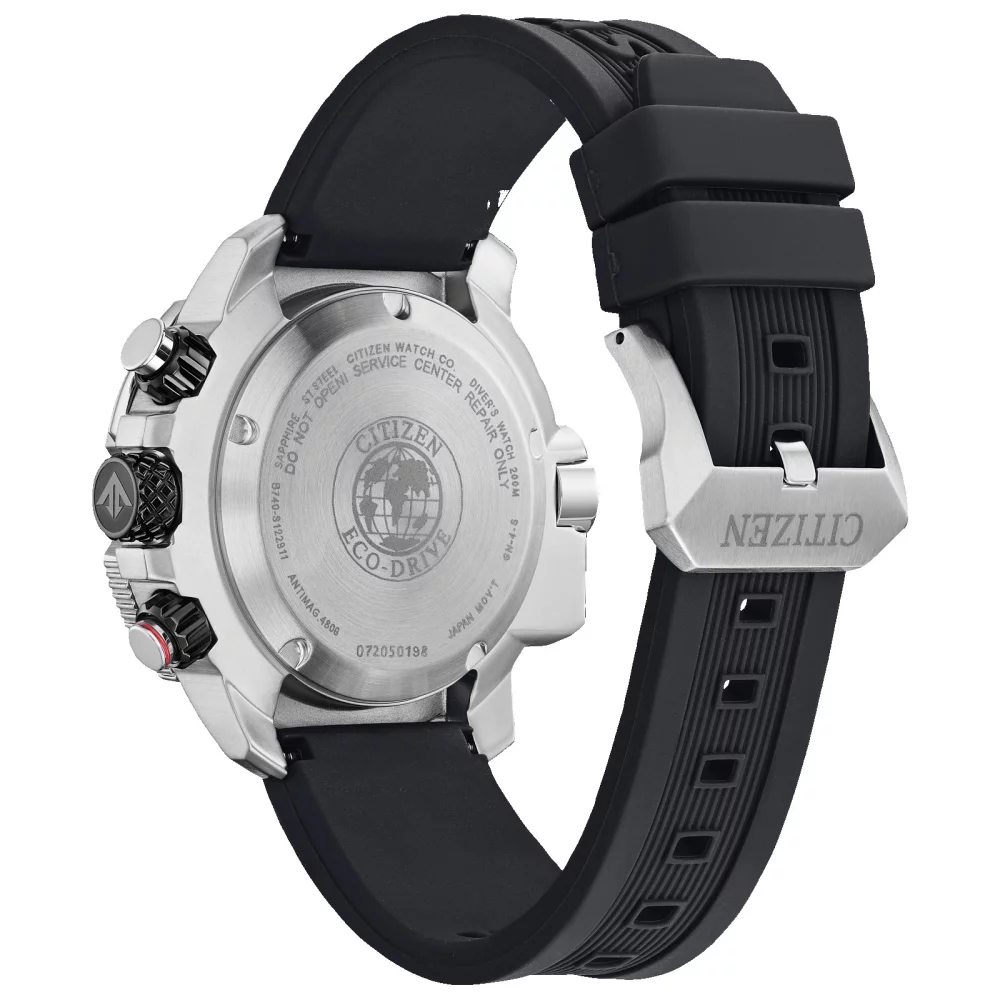 Montre Citizen® Promaster Sea Collection chronographe Aqualand pour hommes en noir avec accents rouges.