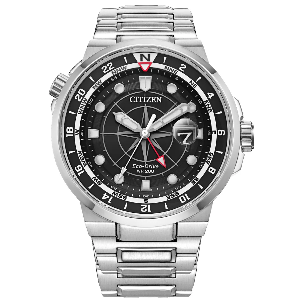 Citizen® Sport Luxury Collection Men's Silver Endeavor GMT Watch w/Round Black Dial