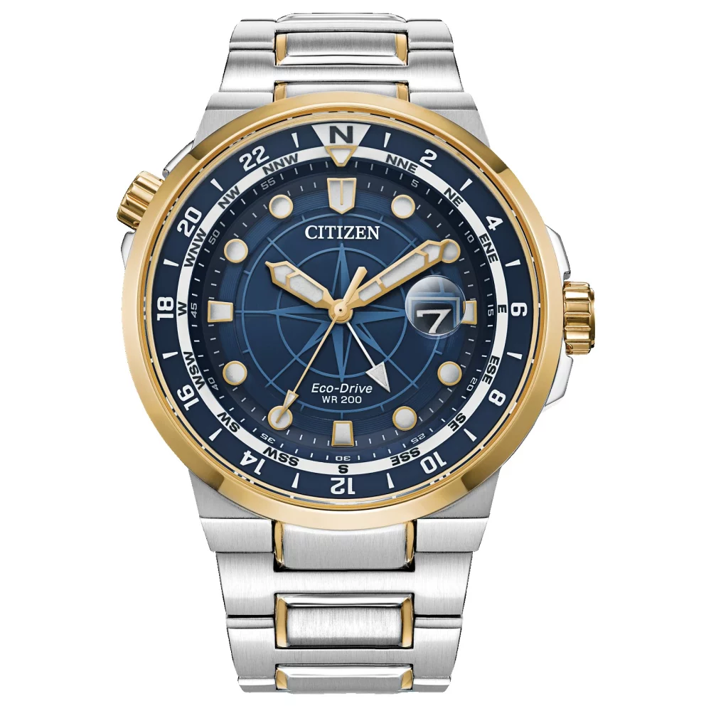 Citizen® Sport Luxury Collection Men's Two Tone Endeavor GMT Watch w/Round Blue Dial