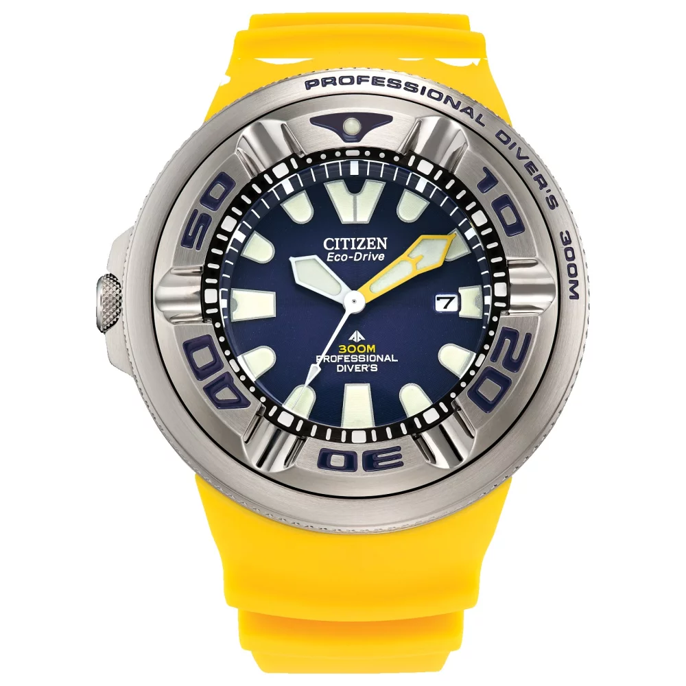 Montre Citizen® Promaster Sea Collection Ecozilla pour homme avec bracelet en polyuréthane jaune.