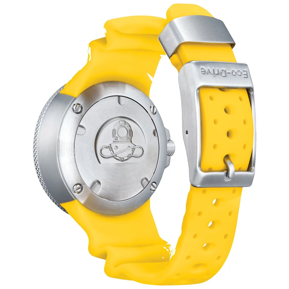 Montre Citizen® Promaster Sea Collection Ecozilla pour homme avec bracelet en polyuréthane jaune.