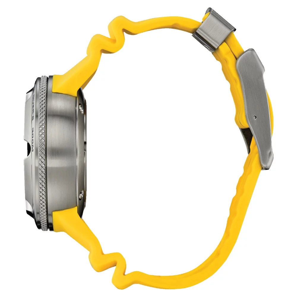 Montre Citizen® Promaster Sea Collection Ecozilla pour homme avec bracelet en polyuréthane jaune.