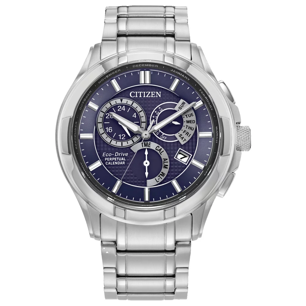 Citizen® Men's Silver Calibre 8700 Watch w/Round Blue Dial