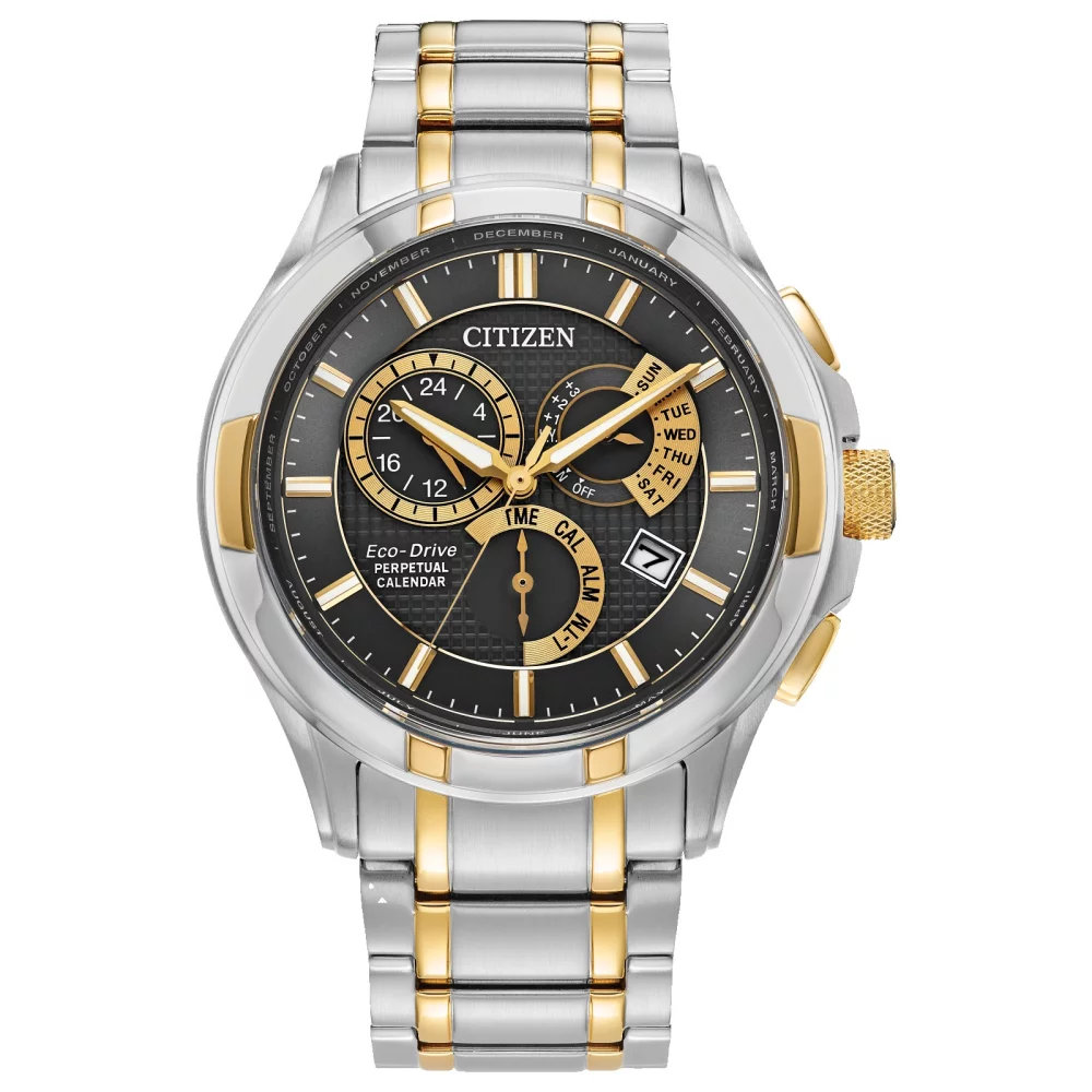 Montre Citizen® Calibre 8700 pour hommes en deux tons avec cadran noir rond
