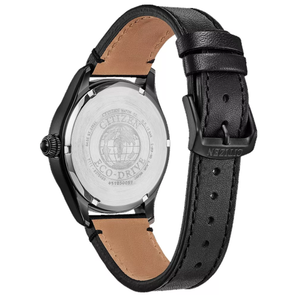 Montre Citizen® Garrison pour homme en noir avec bracelet en cuir