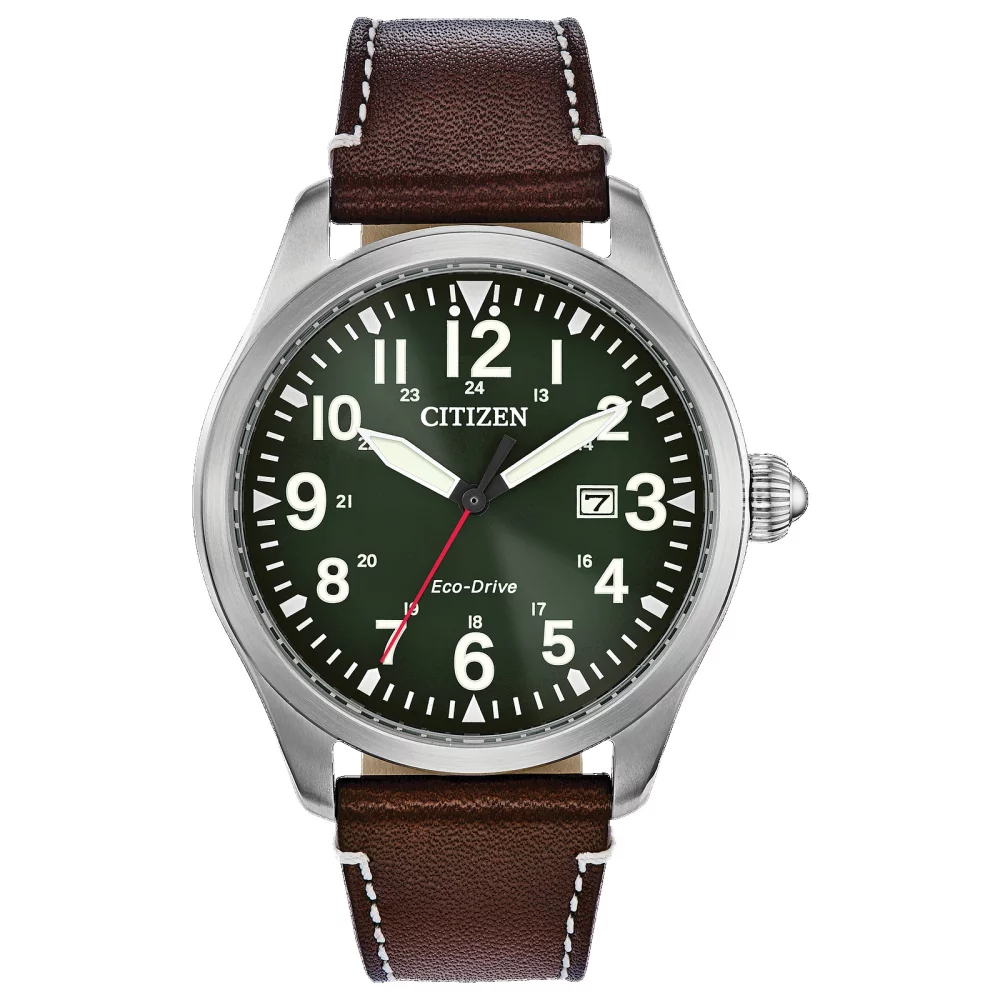 Montre Citizen® pour homme, modèle Garrison en argent avec bracelet en cuir