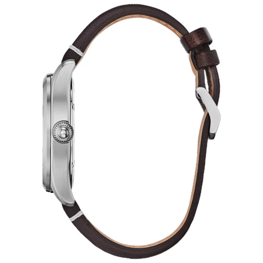 Montre Citizen® pour homme, modèle Garrison en argent avec bracelet en cuir