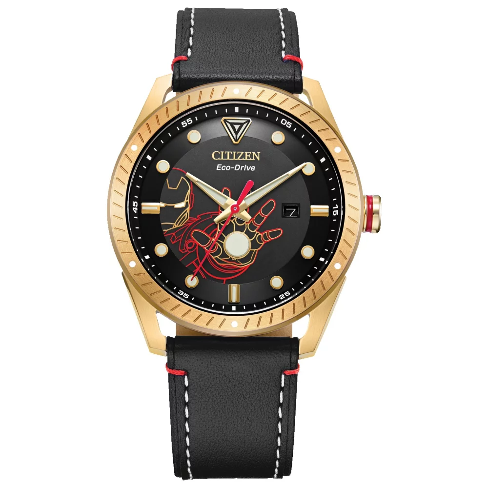 Montre Citizen® Marvel® Collection pour homme, Tony Stark en or avec bracelet en cuir.