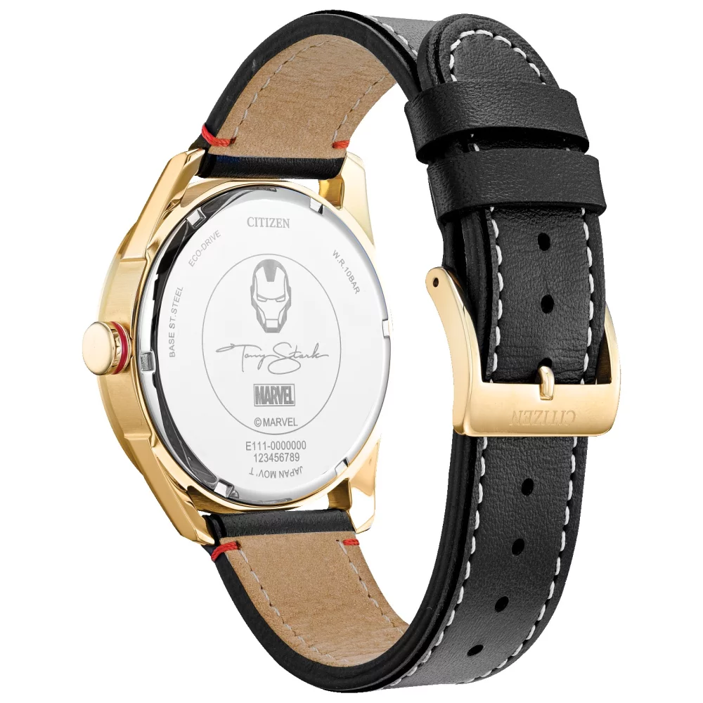 Montre Citizen® Marvel® Collection pour homme, Tony Stark en or avec bracelet en cuir.