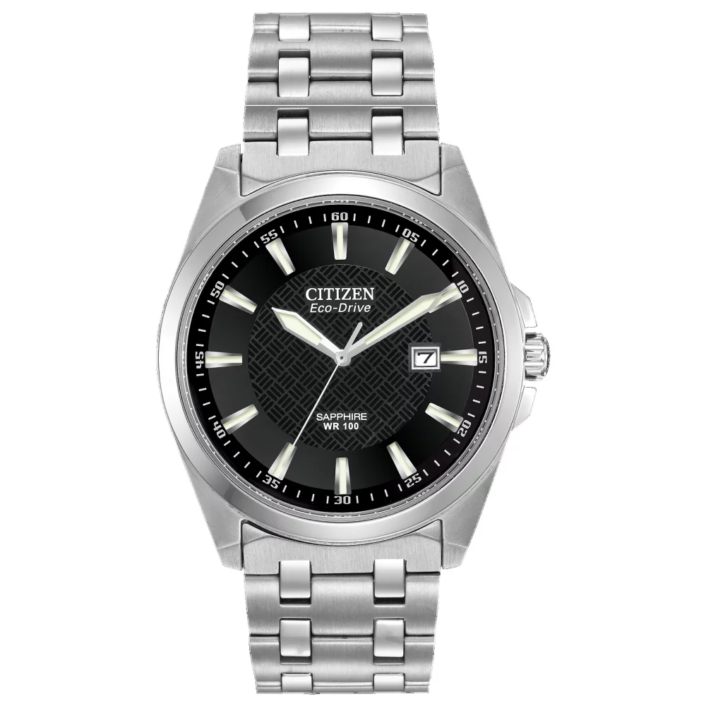 Montre Citizen® pour homme, modèle Peyten en argent avec cadran rond noir.