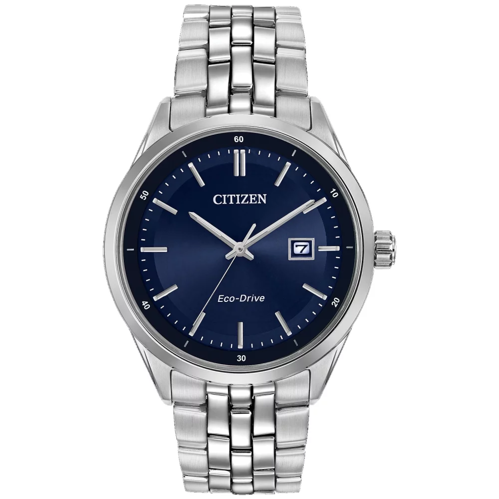 Montre Citizen® Corso Collection pour hommes, modèle Addysen en argent avec cadran rond bleu.