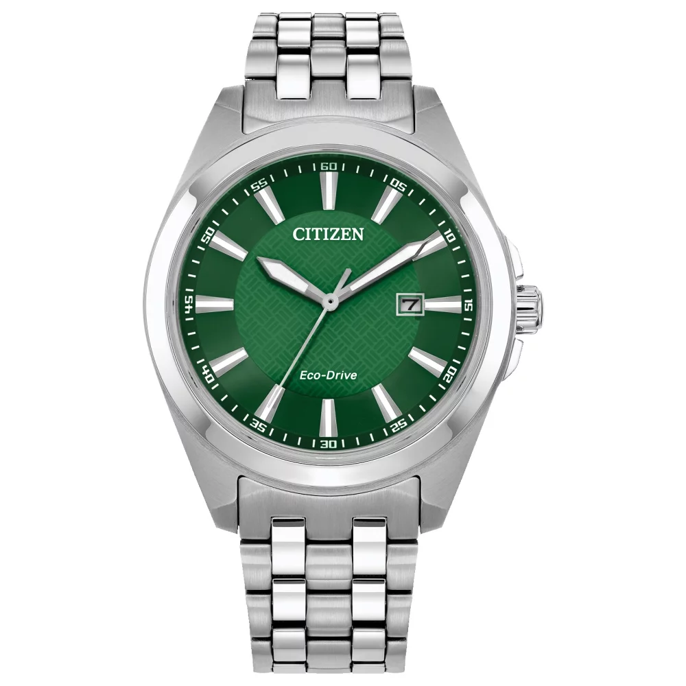 Montre Citizen® pour homme, modèle Peyten en argent avec cadran rond vert.