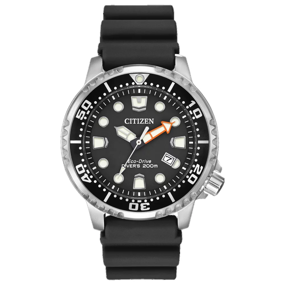 Montre de plongée professionnelle Citizen® Promaster Sea Collection pour homme, argentée, avec cadran rond noir.