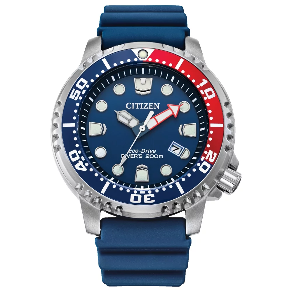 Montre de plongée professionnelle Citizen® Promaster Sea Collection pour homme avec accents rouges.