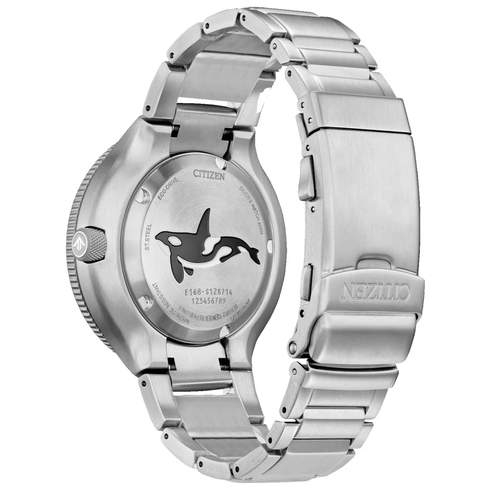 Montre de plongée Citizen® Promaster Sea Collection pour homme, cadran argenté avec motif baleine ocra.