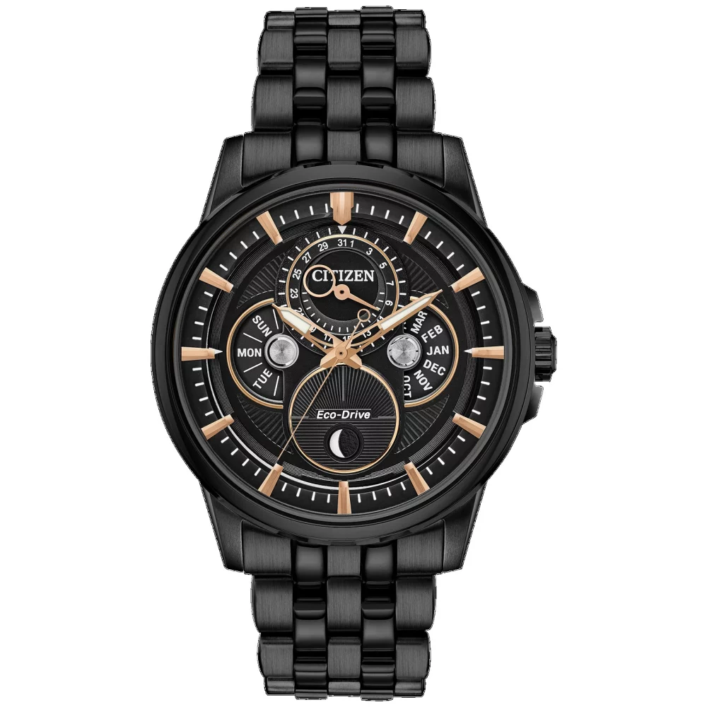 Montre Citizen® pour homme en noir avec indicateur de calendrier lunaire