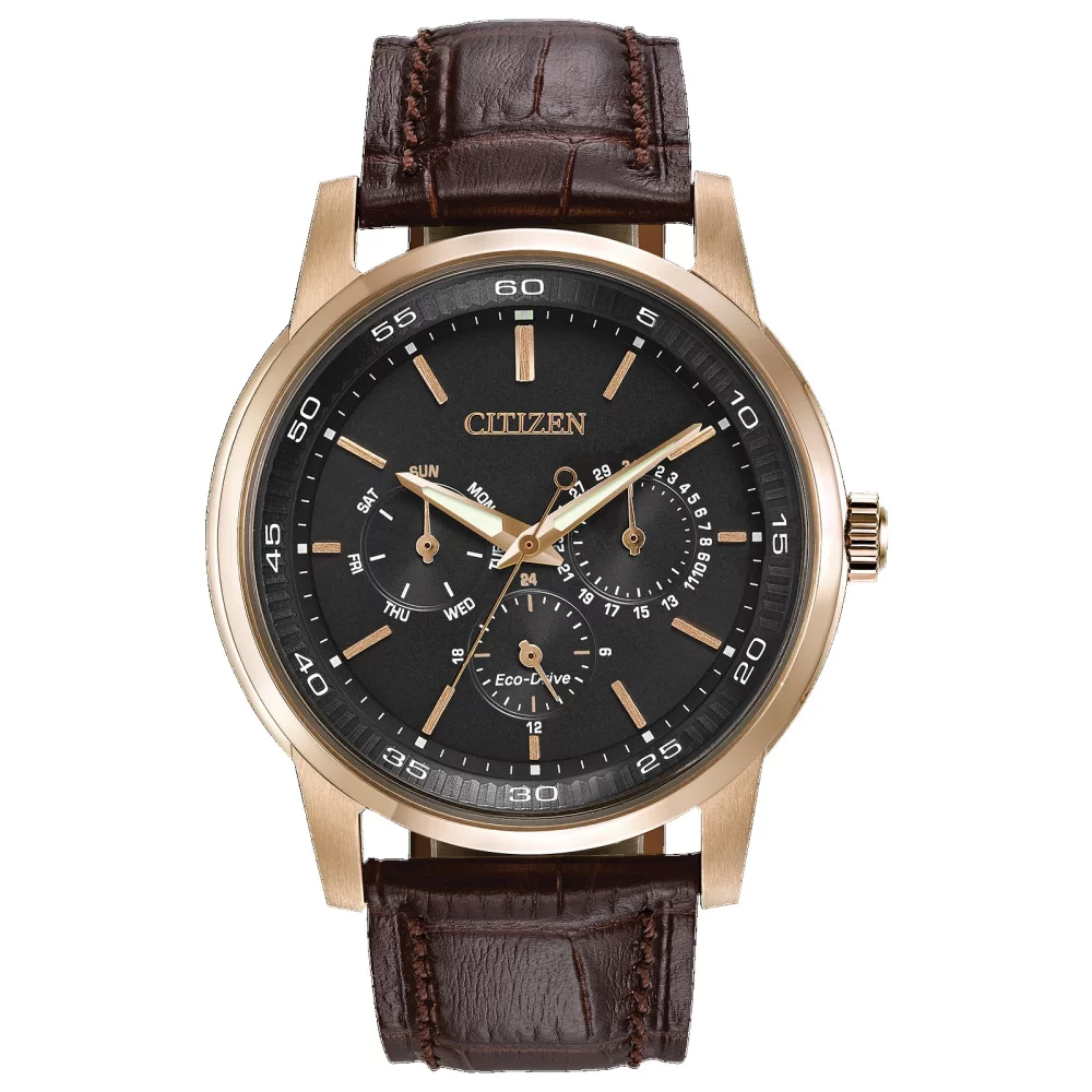 Montre classique Citizen® Corso Collection pour hommes en or rose avec cadran noir rond
