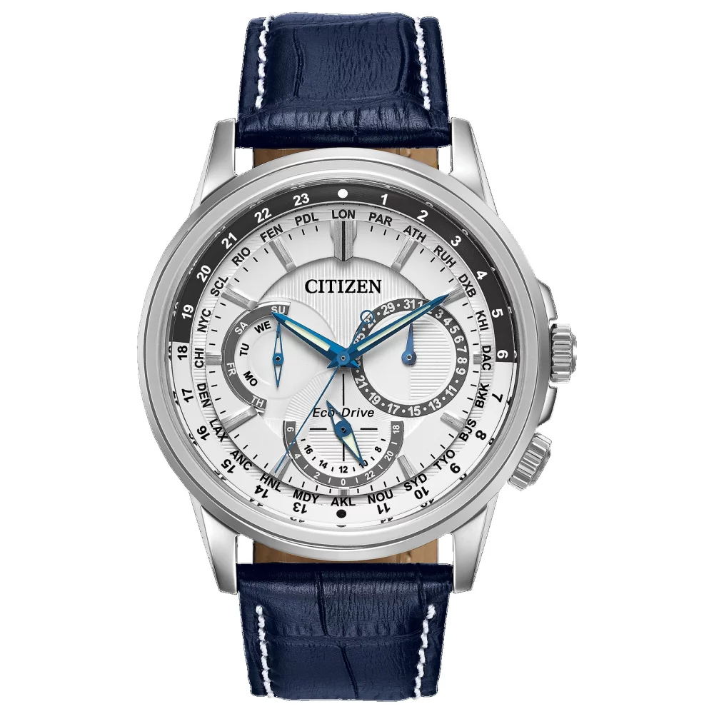 Montre Citizen® pour homme avec calendrier en argent et cadran blanc rond