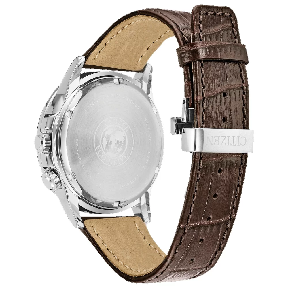 Citizen® Men's Silver Calendrier Watch w/Round Brown Dial