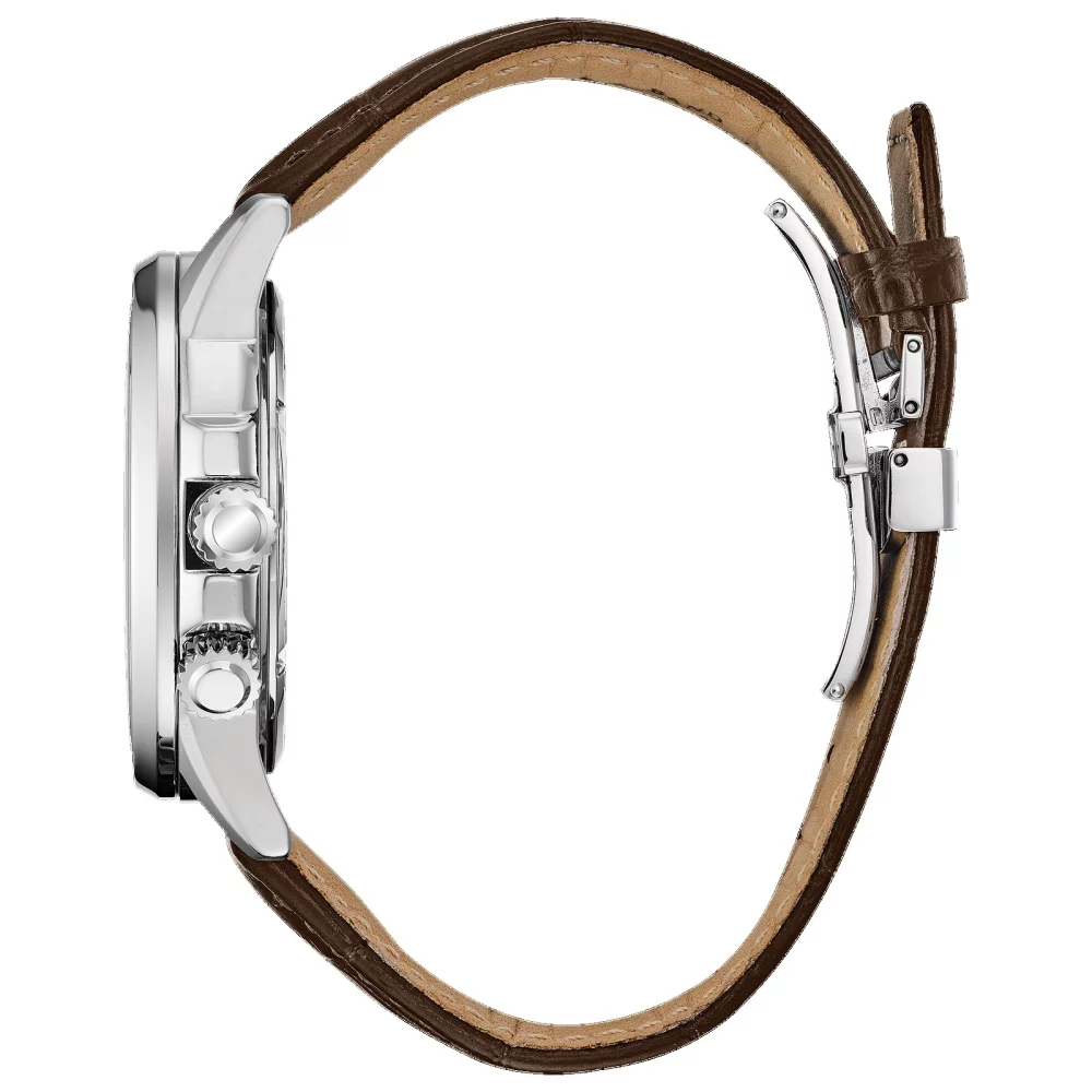 Citizen® Men's Silver Calendrier Watch w/Round Brown Dial