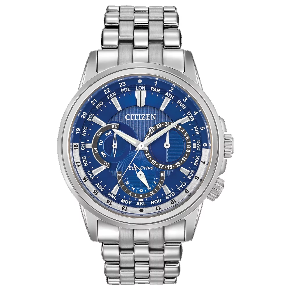 Montre Citizen® pour homme avec calendrier en argent et cadran rond bleu