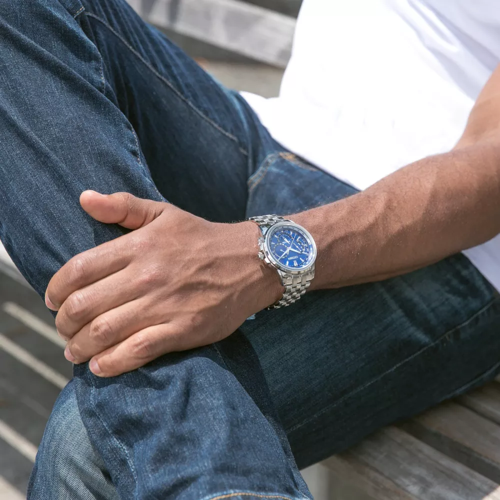 Citizen® Men's Silver Calendrier Watch w/Round Blue Dial