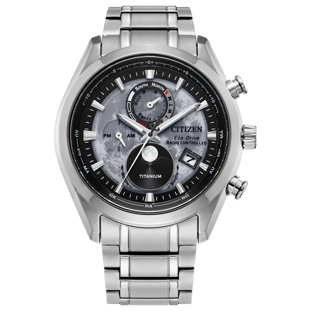 Collection Citizen® Atomic Timekeeping pour hommes Montre Tsuki-yomi A-T avec cadran rond gris lunaire