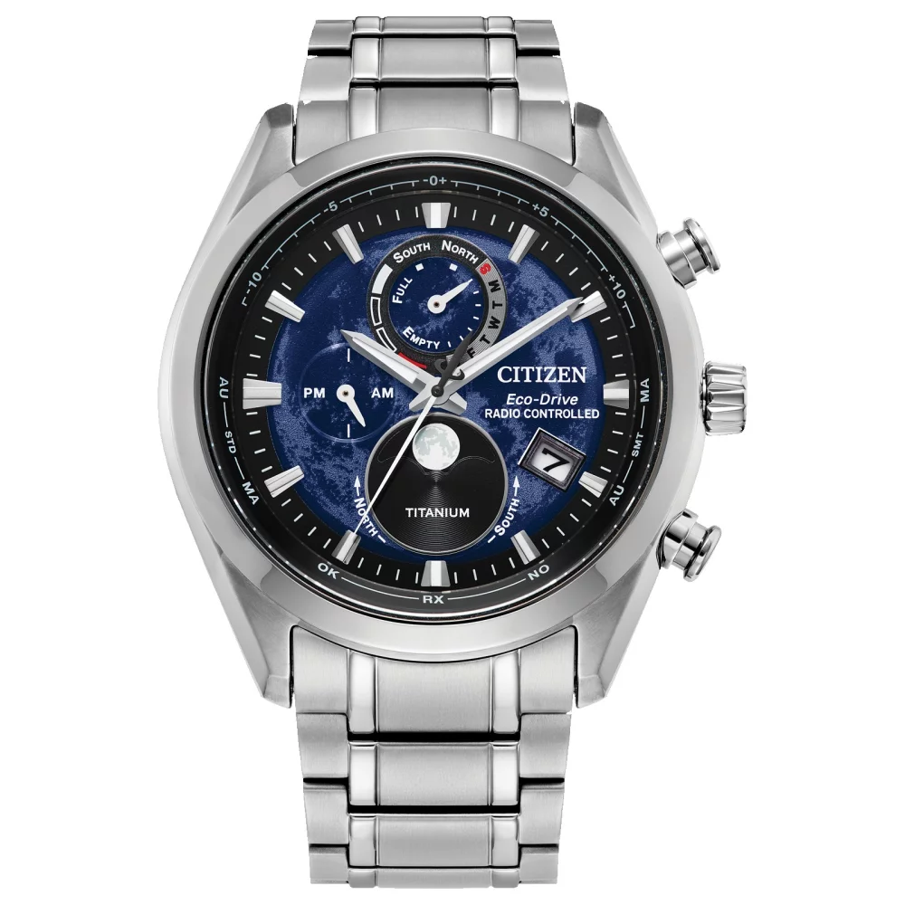 Collection Citizen® Atomic Timekeeping Montre Tsuki-yomi A-T pour hommes avec cadran rond de lune bleue