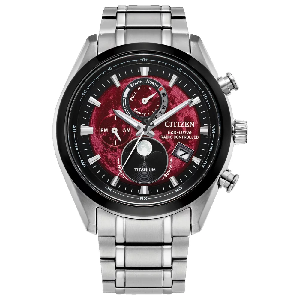 Collection Citizen® Atomic Timekeeping pour hommes Montre Tsuki-yomi A-T avec cadran rond de lune rouge