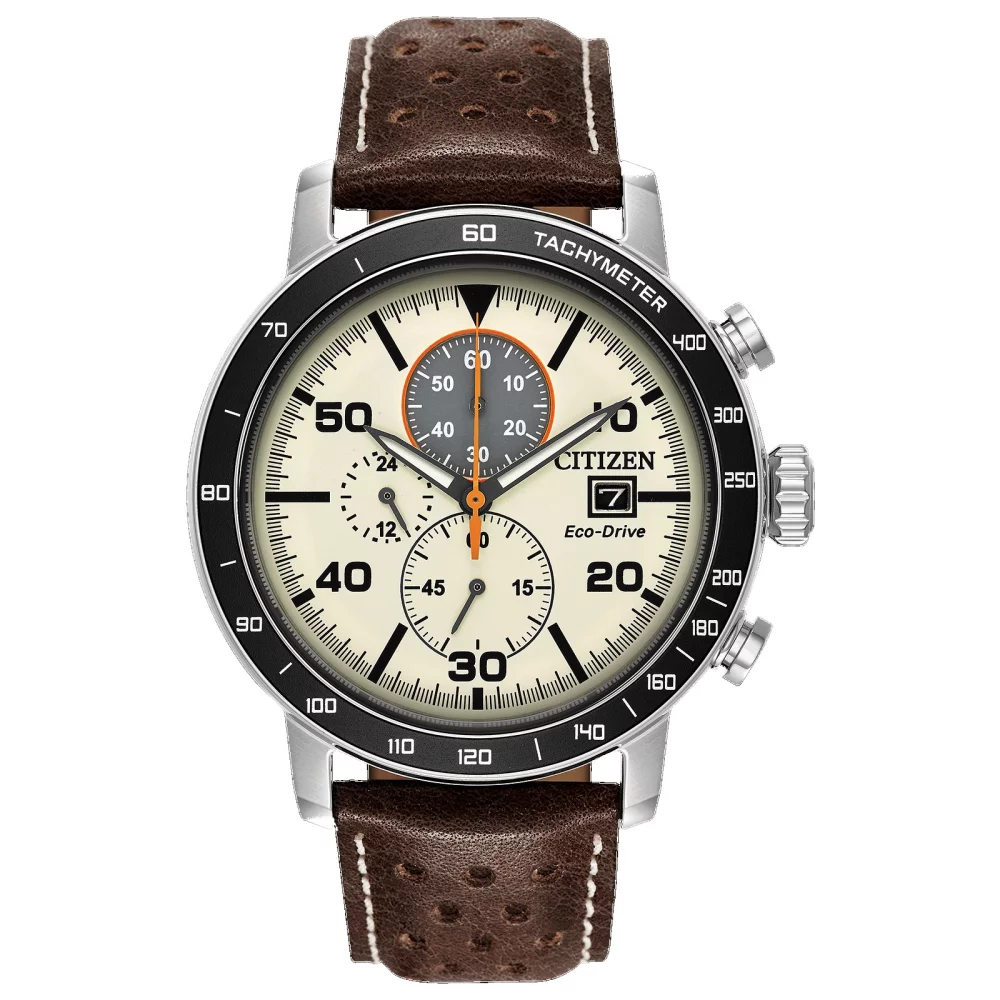 Citizen® Sport Styled Men's Chronograph Brycen Watch w/Round Ivory Dial