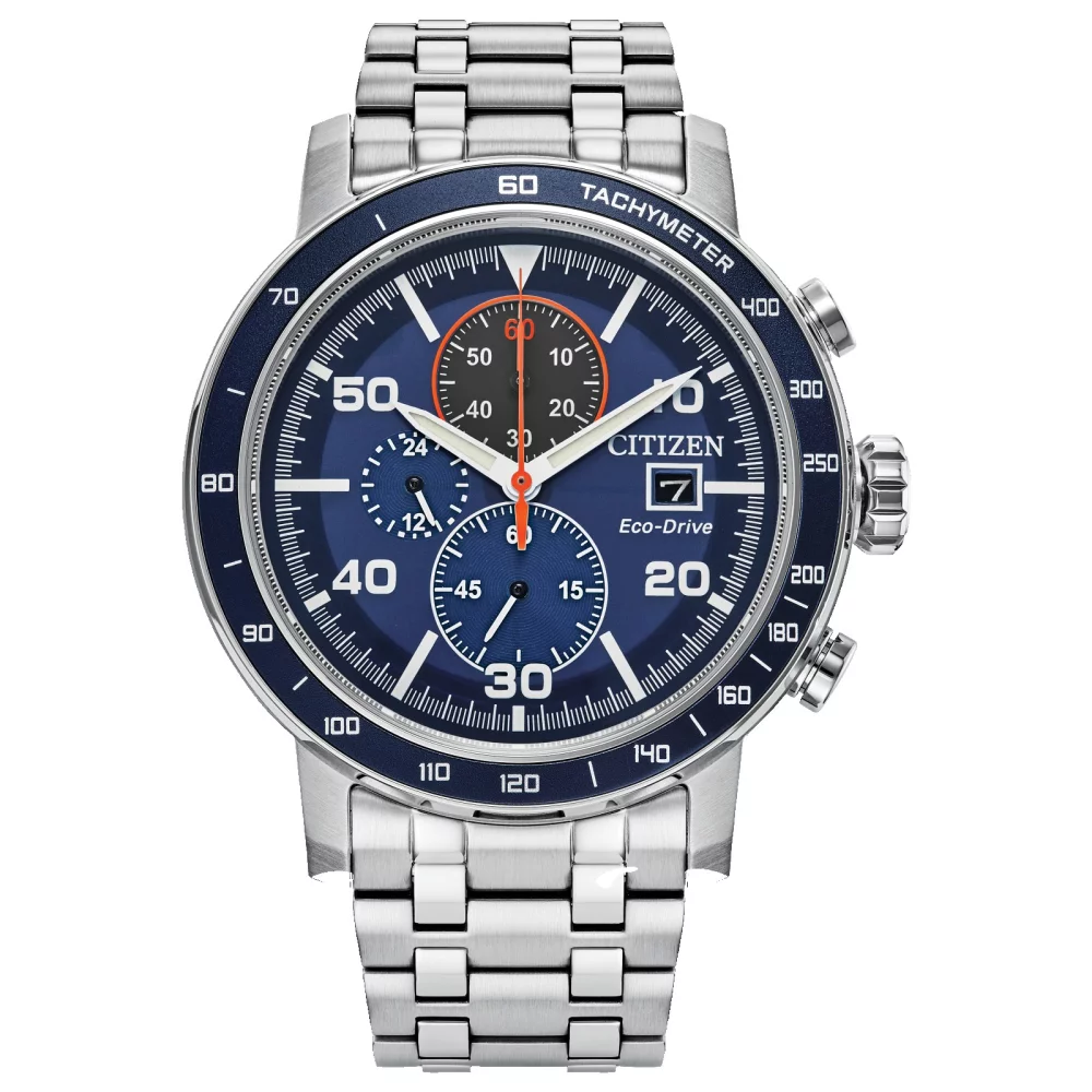 Citizen® Sport Styled Men's Silver Chronograph Brycen Watch w/Round Blue Dial