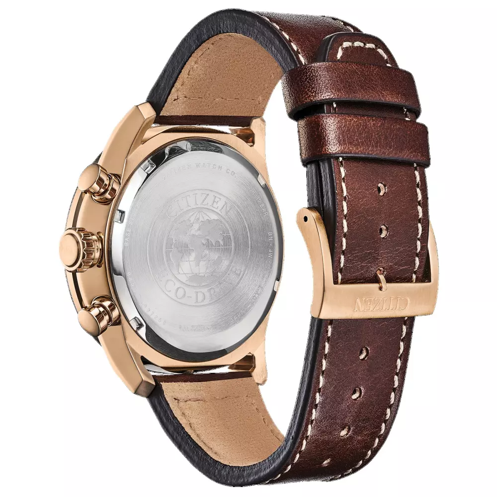 Citizen® Men's Rose Gold Chronograph Avion Watch w/Round Blue Dial