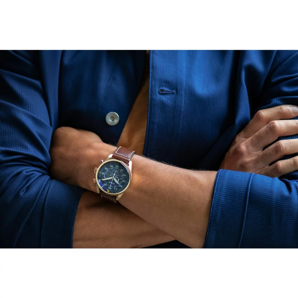 Citizen® Men's Rose Gold Chronograph Avion Watch w/Round Blue Dial