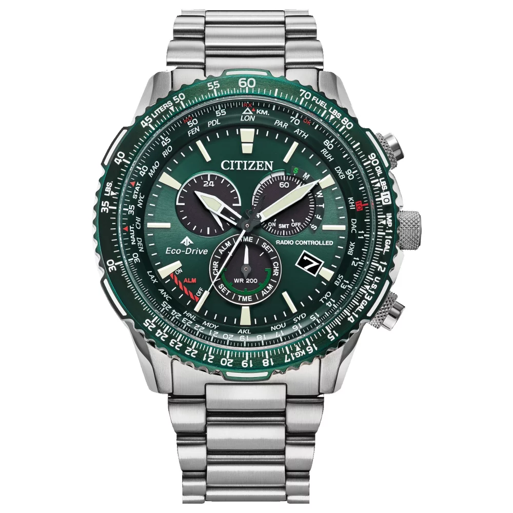Citizen® Promaster Air Collection Men's Silver Sky Watch w/Round Green Dial