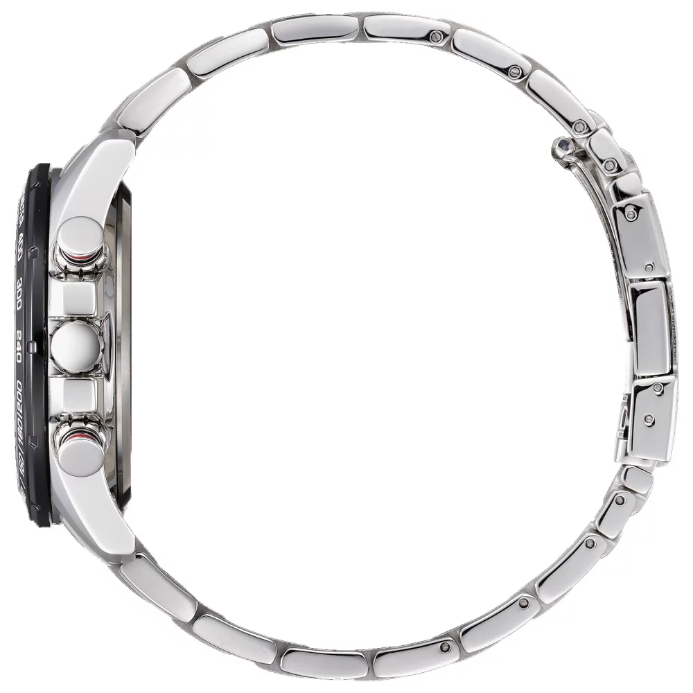 Collection Citizen® Atomic Timekeeping Montre chronographe perpétuelle pour hommes en argent avec cadran noir rond