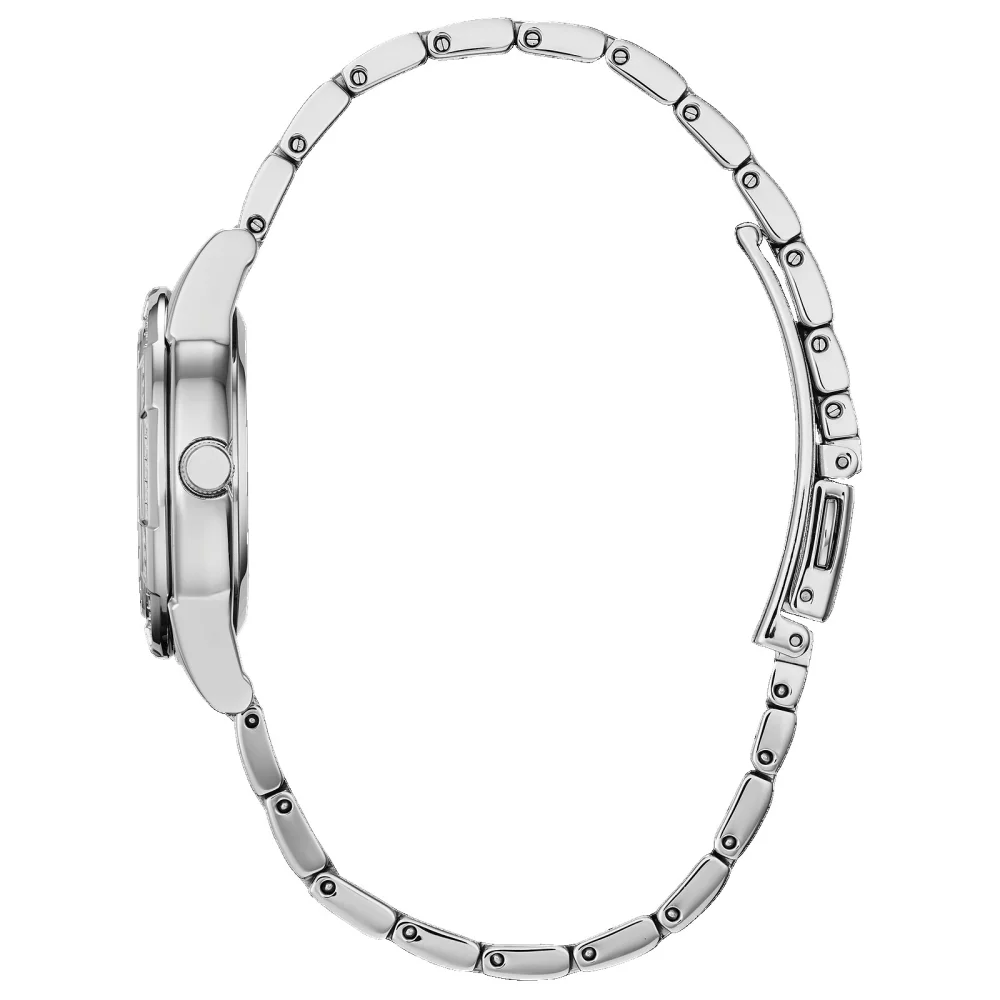 Montre Citizen® Silhouette Crystal pour femme en argent avec cadran en nacre noire.