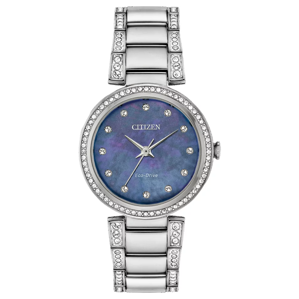 Citizen® Silhouette Crystal Women's Silver Watch w/Blue Mother Of Pearl Dial