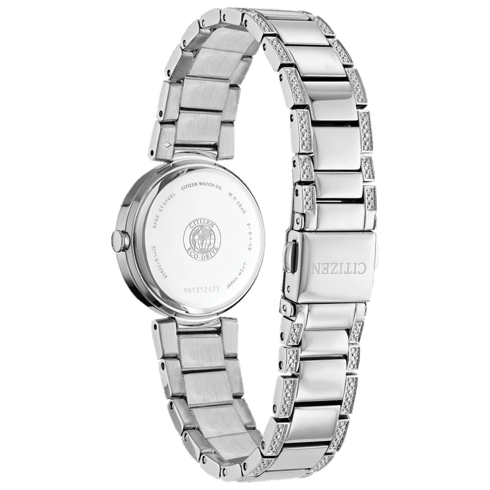 Montre Citizen® Silhouette Crystal pour femme en argent avec cadran bleu en nacre.