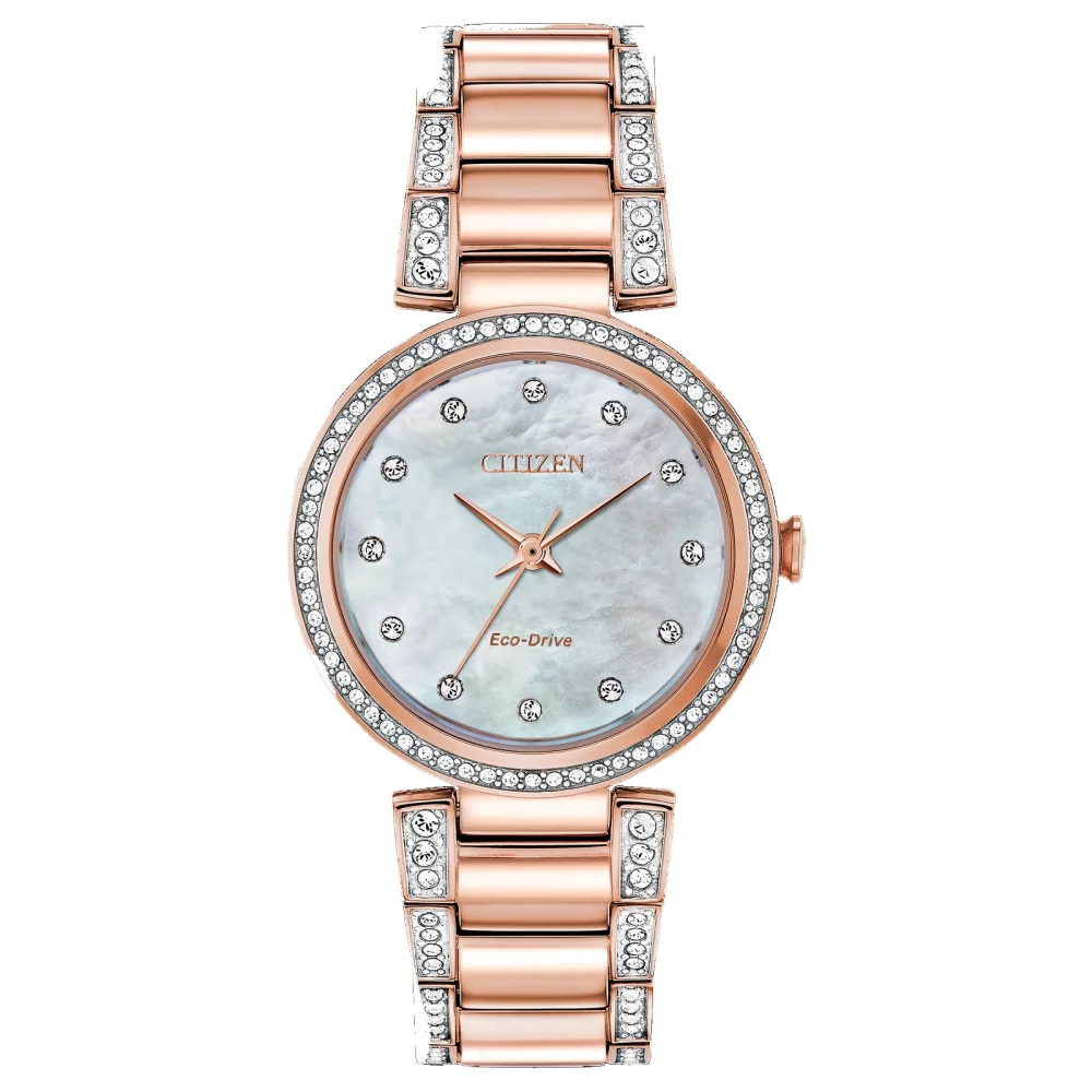 Montre Citizen® Silhouette Crystal pour femme en or rose avec cadran nacre