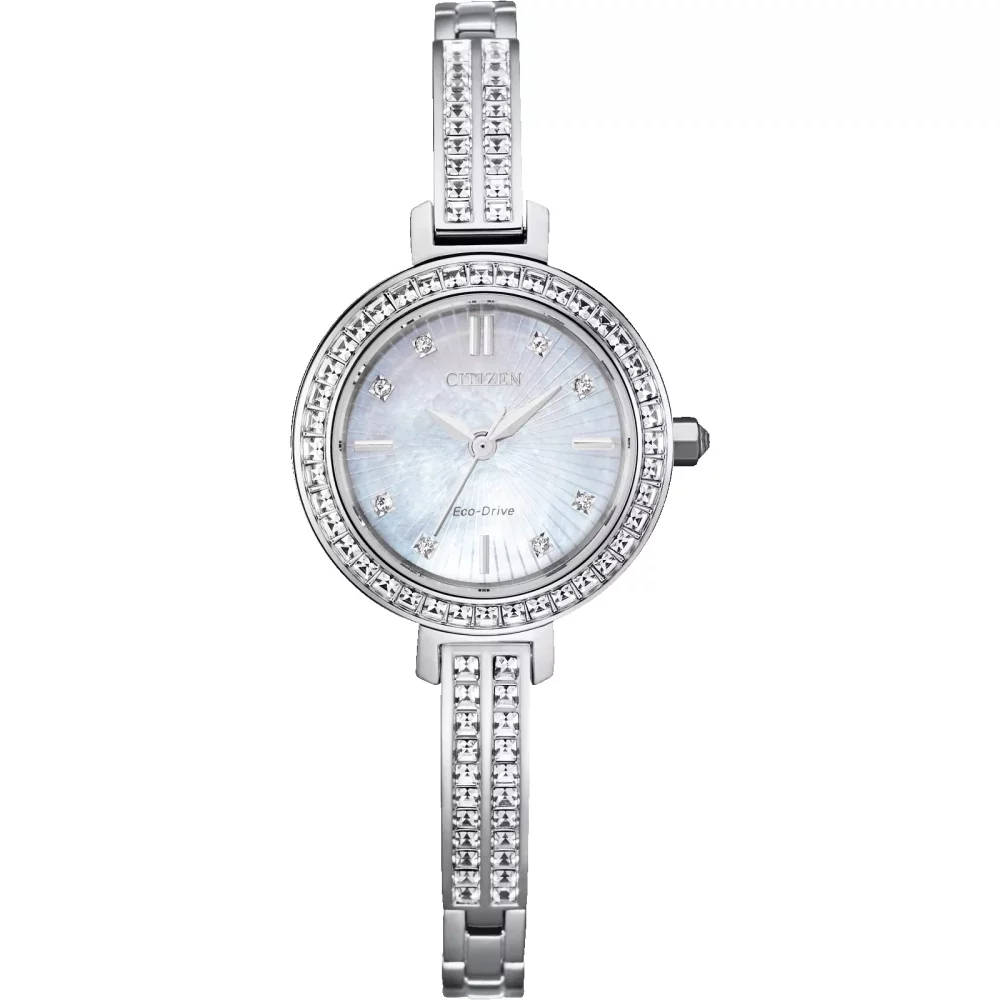 Montre Citizen® Silhouette Crystal pour femme en argent avec cadran en nacre.
