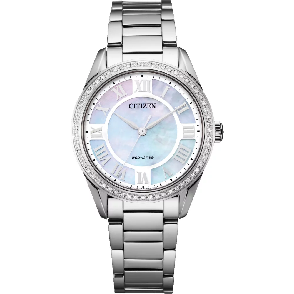 Montre analogique pour femme de la collection Citizen® Fiore en argent avec cadran en nacre.
